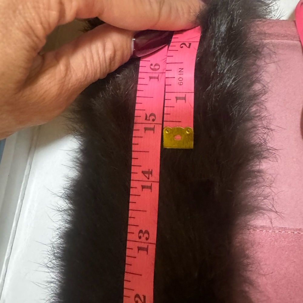 Pink genuine suede under the knee boots with brown real fur trim